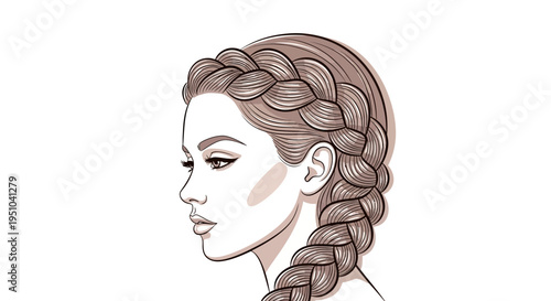 Elegant Woman Profile with Braided Hairstyle, Minimalist Sketch, Beauty and Fashion