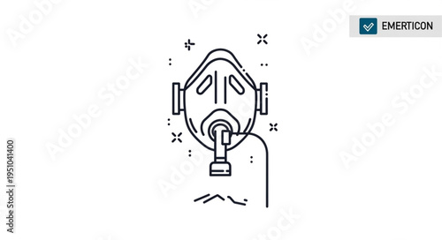 Medical oxygen mask line art illustration.