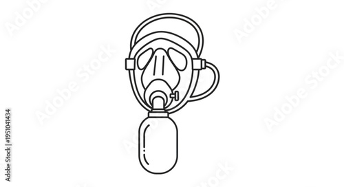 Medical Oxygen Mask With Breathing Tube And Cylinder.