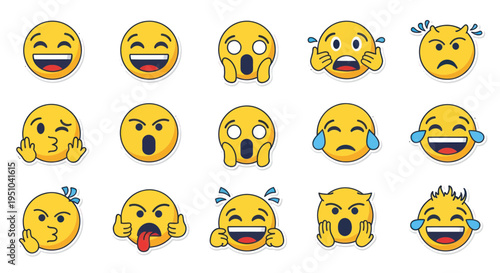 Collection of diverse emoji faces expressing various emotions and reactions