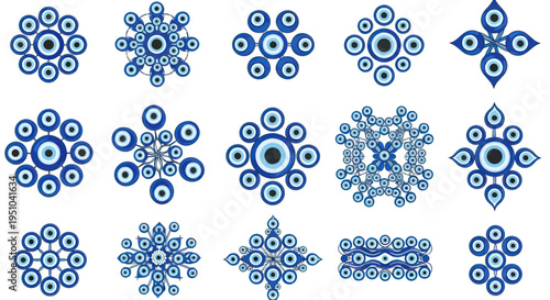 Evil Eye Symbols Collection - Blue Nazar Amulets in Decorative Patterns