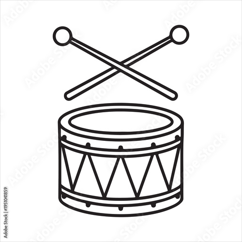 A musical percussion instrument vector illustration featuring a wooden drum and drumsticks isolated on white for rhythm and beat