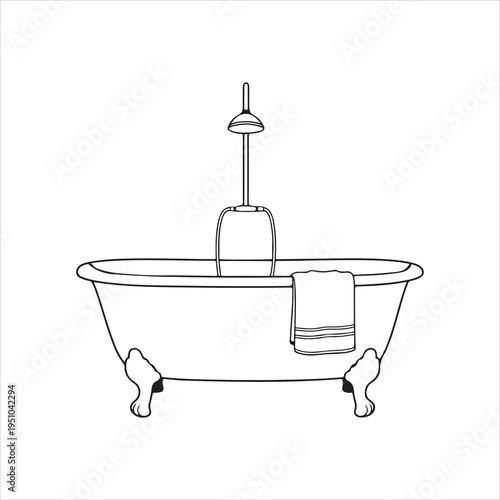 A luxury bathroom interior design featuring a clean white bathtub filled with foam and bath accessories, including a stylish faucet and soap in a modern home hygiene room illustration