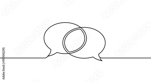 Continuous Line Drawing of Two Intersecting Speech Bubbles, Communication Concept