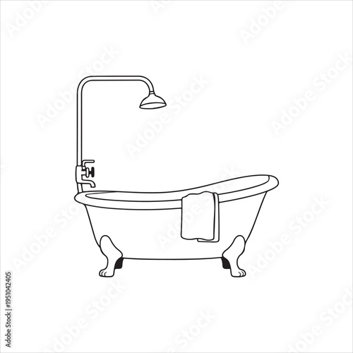 A luxury bathroom interior featuring a vintage bathtub filled with soap foam and bubbles alongside clean spa accessories in a professional vector illustration design