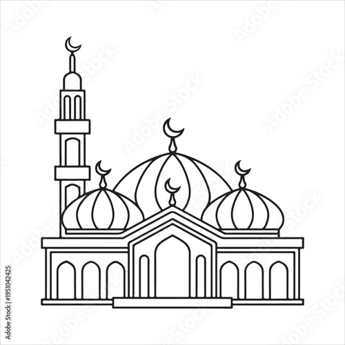 A stylized Taj Mahal vector illustration featuring a silhouette of the iconic landmark architecture with religious dome towers and cupola details against a city sky