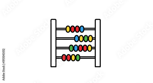 Colorful Abacus Beads on Rods, Educational Math Tool, Counting Toy, Vintage Calculator Icon
