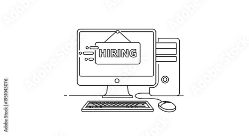 Computer with Hiring Sign, Online Recruitment and Job Search Concept