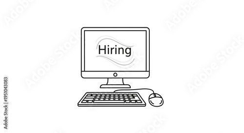 Computer screen displaying "Hiring" text, representing online recruitment and job search.