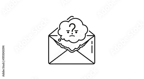 Confused Email Icon with Question Mark Thought Bubble - Communication Problem