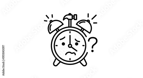 Confused Alarm Clock with Hammer and Question Mark - Deadline Stress Concept