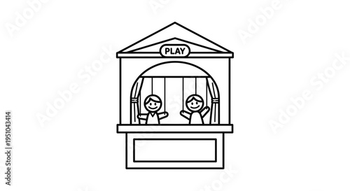 Children's Puppet Show Theater with Play Sign and Happy Characters