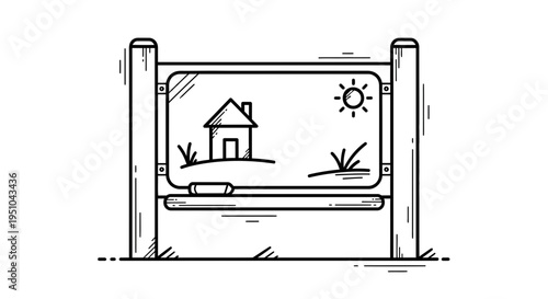 Child's Drawing of House and Sun on a Blackboard - Back to School Concept