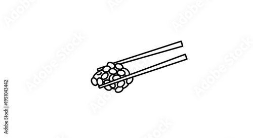 Chopsticks Holding Sticky Rice Balls, Minimalist Line Art Icon