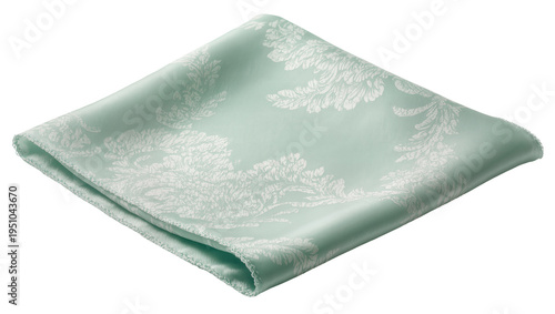 Photos Elegant light green silk fabric pocket square with subtle damask floral pattern,