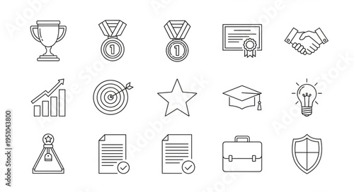 Collection of Business and Success Icons in Sketch Style.