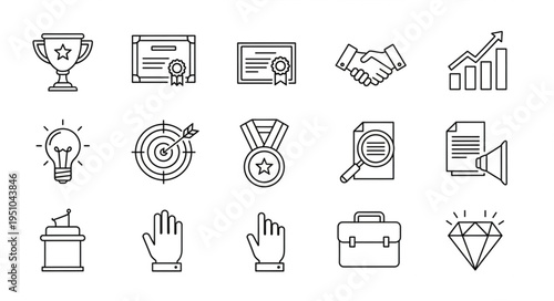 Business success achievement and goals icons collection.