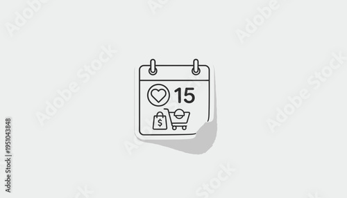 Calendar Icon with Shopping Cart, Heart, and Dollar Sign - Online Shopping Concept