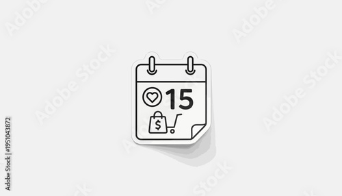 Calendar with Shopping Bag, Heart, and Dollar Sign Icons - Sale Event Reminder