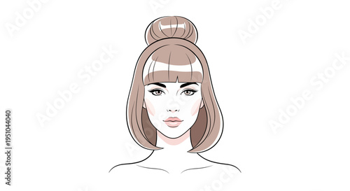 Chic Woman Portrait: Bob Hairstyle with Top Knot, Elegant Makeup, Minimalist Style