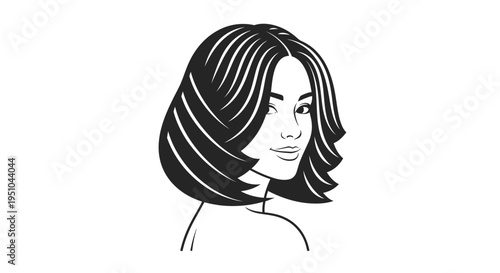 Chic Bob Hairstyle, Elegant Woman Portrait, Black and White, Fashion Beauty