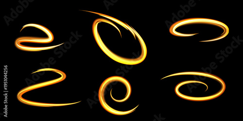 A set of fire light trail effects.Vector illustrations. 