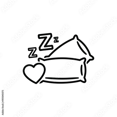 A peaceful sleeping cat with a heart beside it is resting.