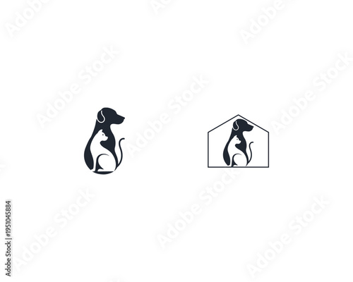 Dog and cat logo design template vector, line of pet logo design suitable for pet shop, store, cafe, business, hotel, veterinary clinic, Domestic animal vector illustration logotype, sign and symbol
