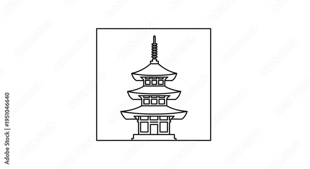 Fototapeta premium Pagoda Icon: Traditional Japanese Architecture Outline