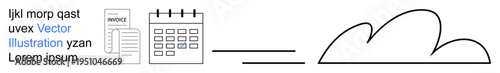 Business organization, time management, digital storage, cloud computing, data planning, online billing. Invoice, calendar and cloud drawing. Business organization and time management concepts