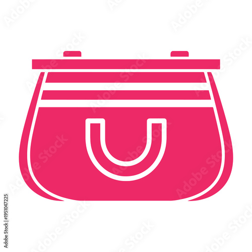 Pink pouch bag with white outline and horizontal lines