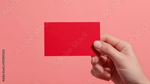 Bright red card held against a pink background