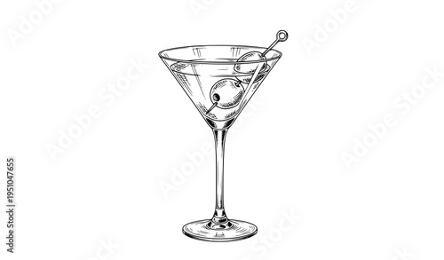 Martini glass hand drawn cocktail sketch vector illustration