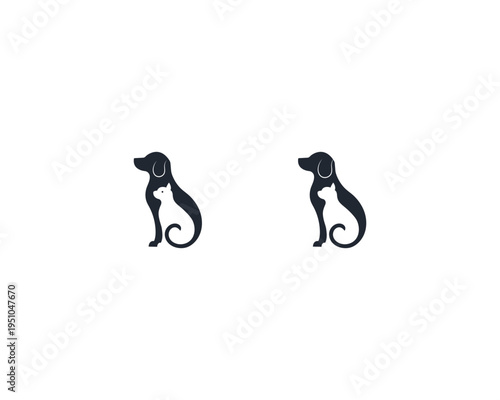 Dog and cat logo design template vector, line of pet logo design suitable for pet shop, store, cafe, business, hotel, veterinary clinic, Domestic animal vector illustration logotype, sign, symbol.