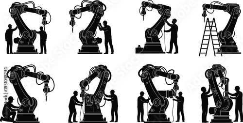 Set of nine black and white gas mask vector illustrations, tactical respirator icons, apocalyptic protective gear, military survival equipment, security, safety.