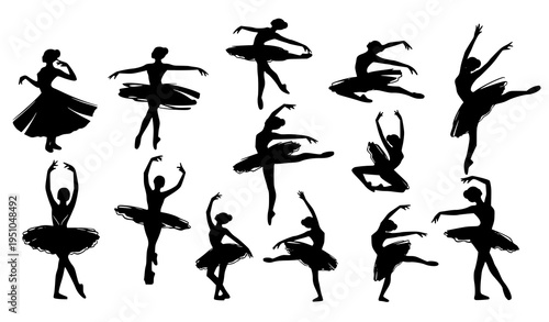 Abstract ballerina silhouettes in dynamic ballet motion with artistic flowing shapes vector illustration