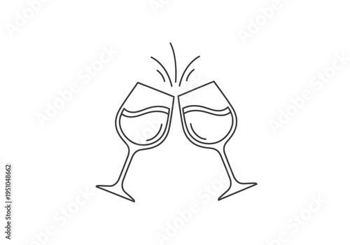Two wine glasses toasting, celebration, romantic evening