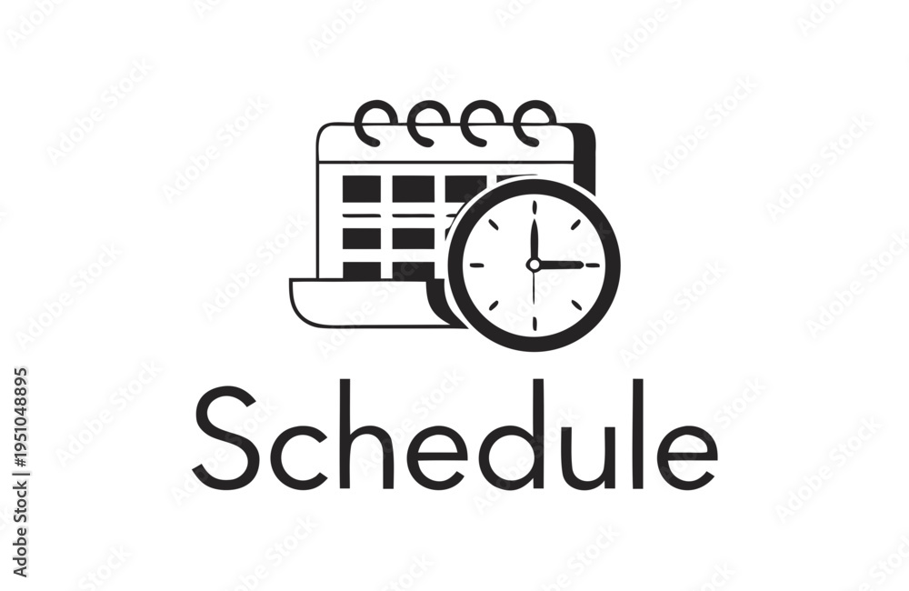 Fototapeta premium Schedule Icon with Calendar and Clock – Minimal Black Line Art Vector Isolated on White