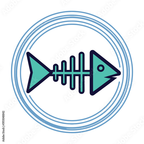 Fish bone icon in circle frame