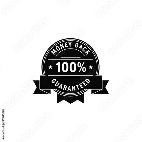A graphic illustration of a money back guarantee badge with a ribbon