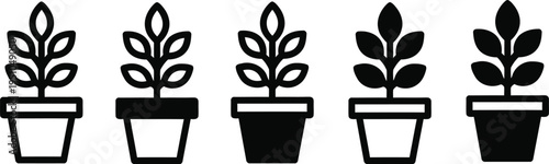 Potted Plant & Flower Icons Set - Indoor Garden & Greenery Vector Graphics