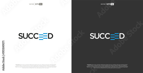 Success typography with blue horizontal lines integrated into the letter 'E'