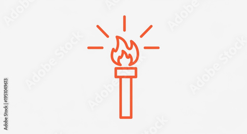 Orange torch with flame and radiating light lines icon.