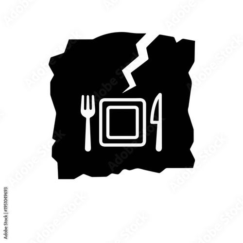 Cardboard sign icon with "Will Work for Food" message or plate symbol, representing hunger, unemployment, and begging for help