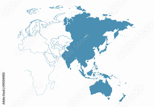 Map of Asia and Australia continent with blue filled countries outline
