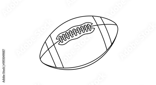 Simple black and white line art illustration of an American football ball isolated on a white background for coloring or sports design.