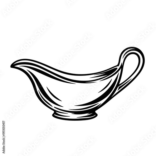 Classic ceramic gravy boat in minimal line art style  