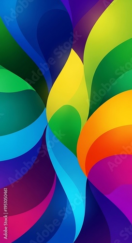 Vibrant overlapping curves flow vertically creating an abstract dynamic composition