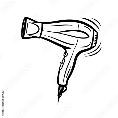 Hair dryer with cord in motion against white background  