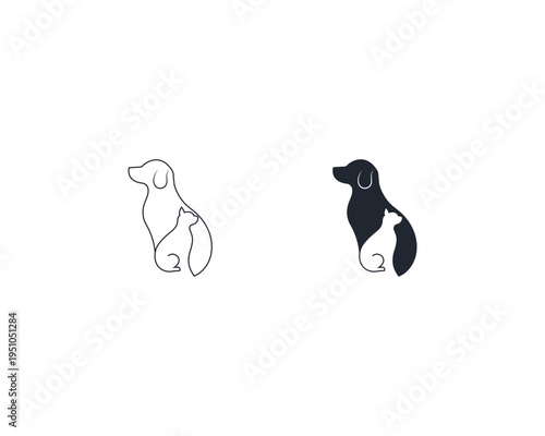 Dog and cat logo design template vector, line of pet logo design suitable for pet shop, store, cafe, business, hotel, veterinary clinic, Domestic animals vector illustration logotype, sign or symbol